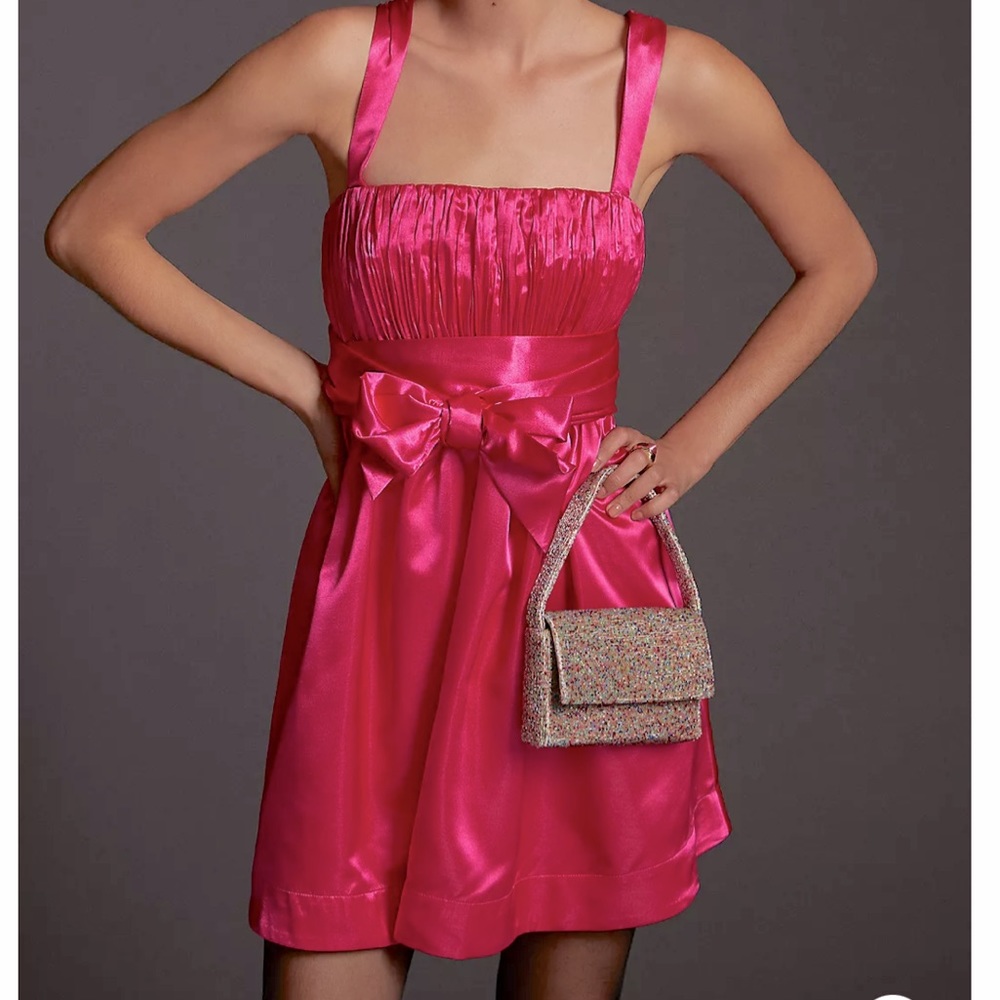 NWT Anthropologie Maeve Bow-Tie Satin Mini Dress, sz 4